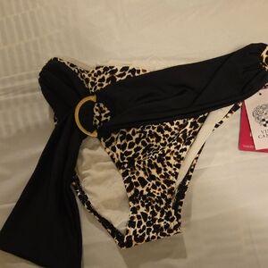 Leopard Print Bikini Bottom with Black Sash